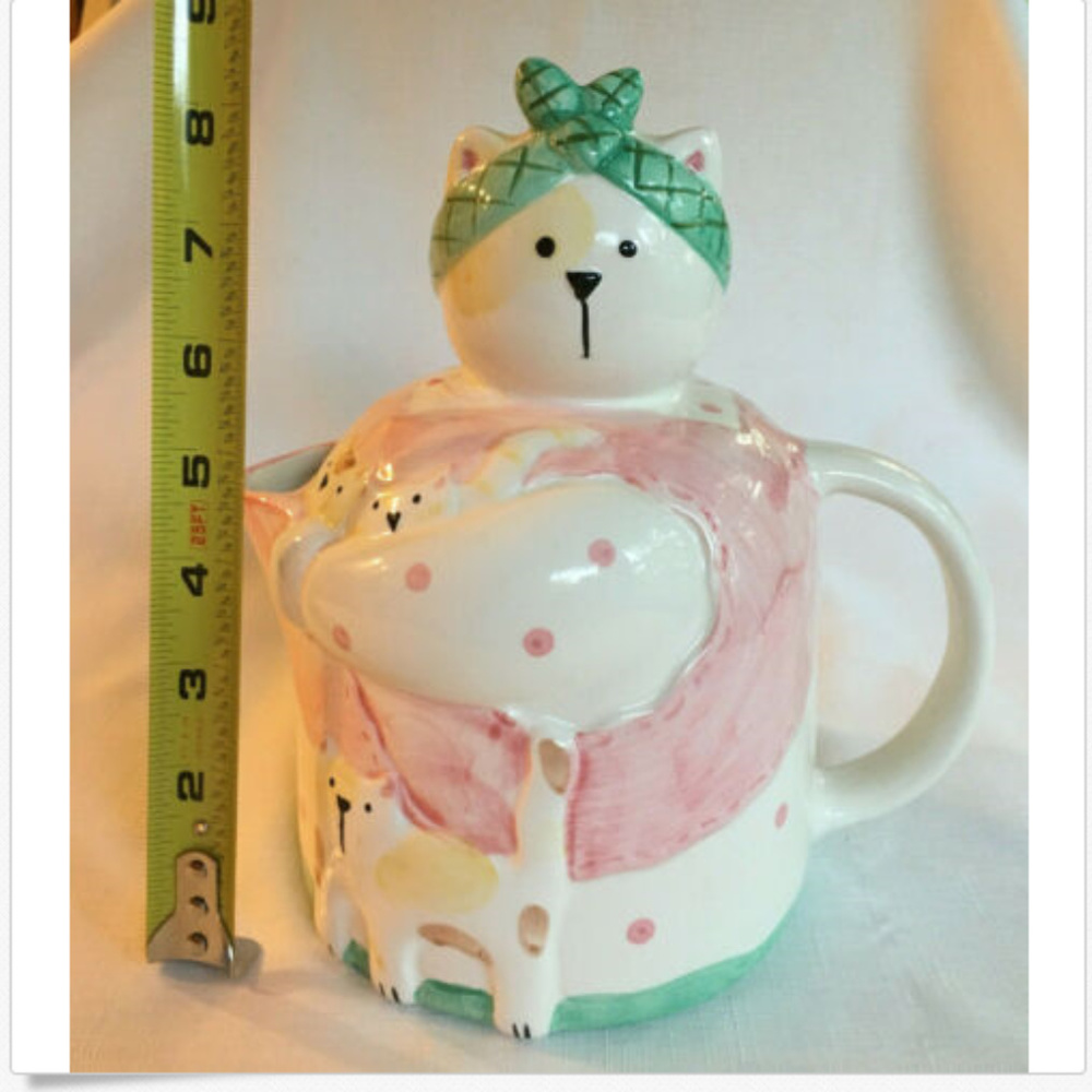 Vintage 1992 Adorable Cat Kittens Ceramic Water Pitcher Artist Linda Higgins